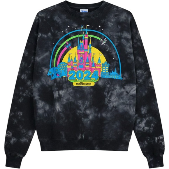 Disney Other - Disney World 2024 Tie Dye Sweatshirt Black Grey Acid Wash Castle Neon Small